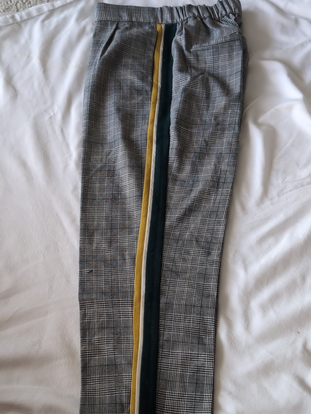 Zara Grey Plaid Chinos with Yellow & Black Side Stripes